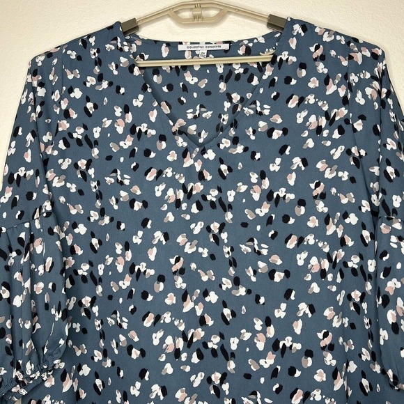Collective Concepts Plus Size Blue Pink Abstract Leopard Print 3/4 Sleeve Top 2X - Picture 2 of 8